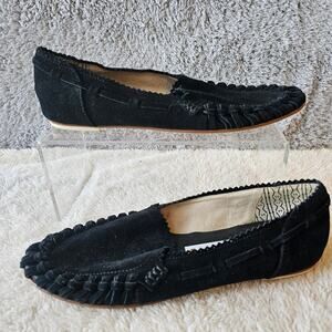 Matt Bernson Women's Suede Leather Moccasin Loafer Slip On Flats Size 7.5M Black